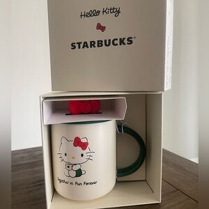 Starbucks Hello Kitty Mug with Red Bow and Green Handle